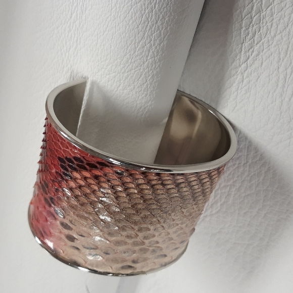 Metallic/ Pink Hand Painted Python Snakeskin Cuff Bracelet/ Handcrafted - Picture 6 of 16